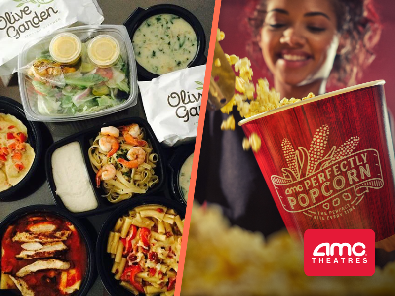 AMC Movie Theatres® for 2 with Drink & Popcorn + $10 Olive Garden Gift Card